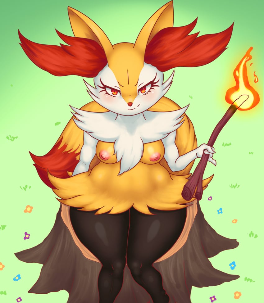 anime anthro braixen digital_media_(artwork) fanart fire fox furry girl kilih188 kitsune mage nintendo pokémon_(species) pokemon pokemon_(species) stick thights