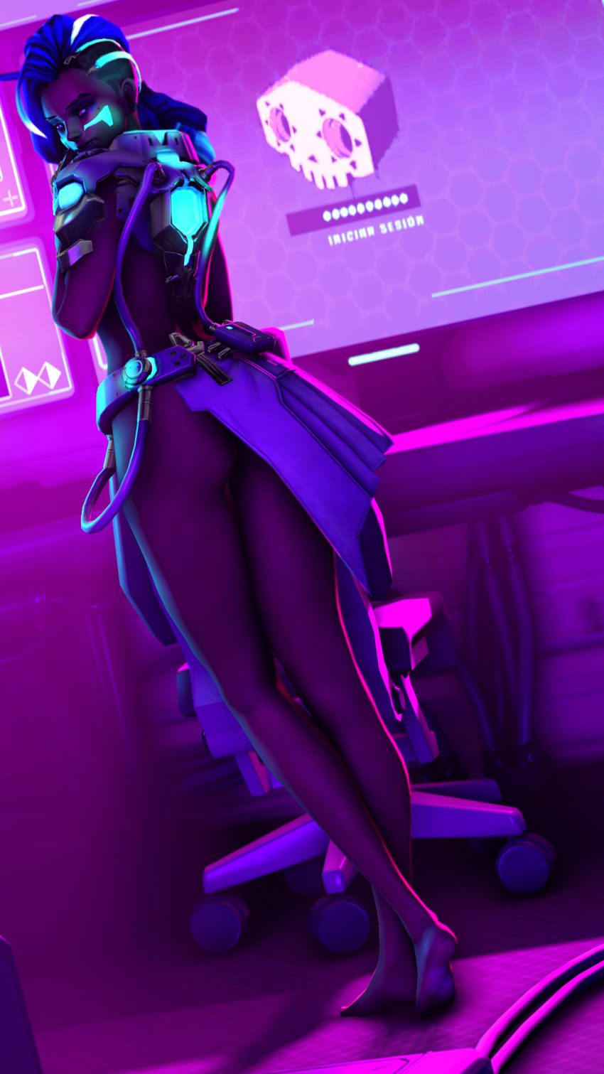 1girls 3d ass asymmetrical_hair cyberspace_sombra female female_only looking_at_viewer myotherhalff overwatch overwatch_2 sfm solo sombra tagme