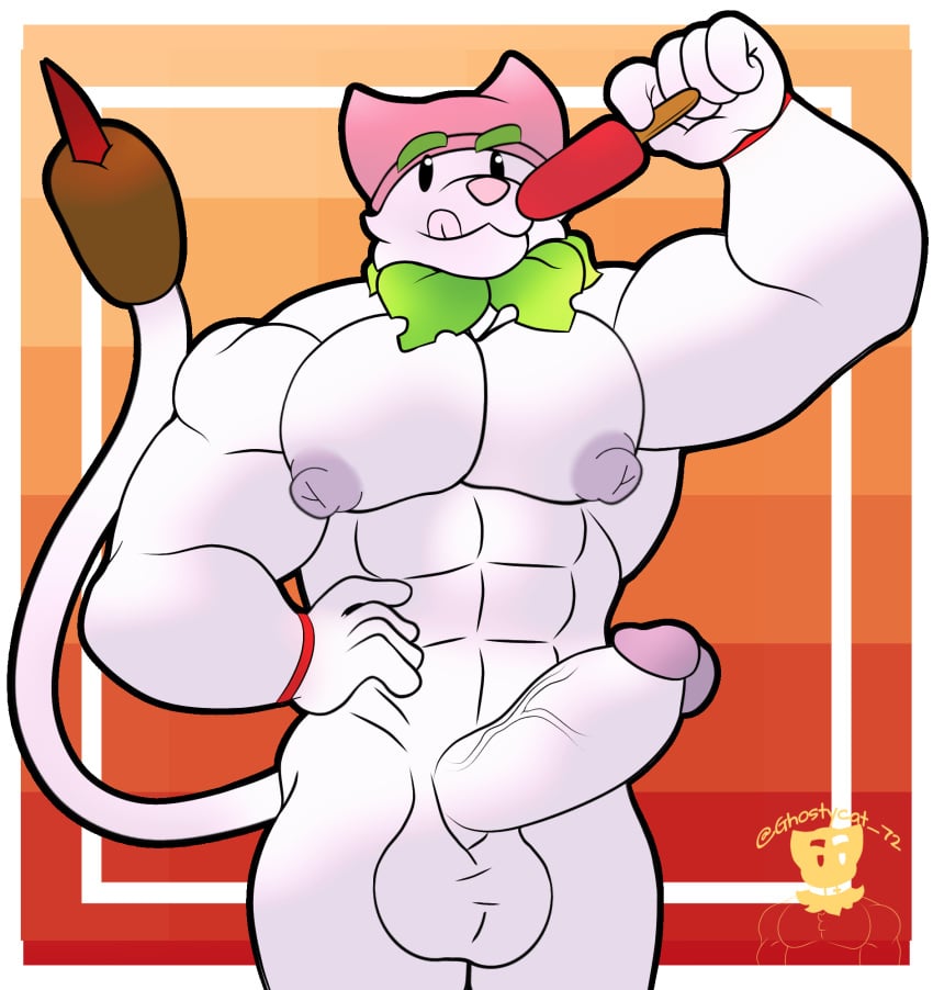 anthro anthro_cat bara big_muscles cattail_(pvz) cocokun! furry male male_only pink_body plantie plants plants_vs_zombies thick_penis