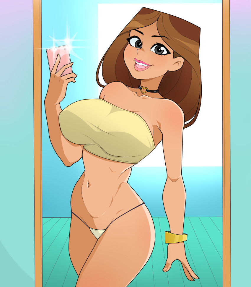 1girls bracelet breasts brown_hair choker mirror mirror_selfie navel no_pants panties phone rodjim selfie short_hair string_panties taylor_(tdi) the_ridonculous_race thong total_drama_island underwear white_panties