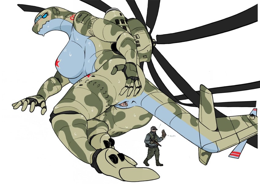 2022 
 aeromorph aircraft anthro anus ass baseball_cap big_breasts blue_eyes blush bodily_fluids boots breasts camo clothed clothing duo eyelashes female footwear genital_fluids genitals gloves gun handwear hat headgear headwear hi_res huge_breasts human jacket larger_anthro larger_female living_aircraft living_helicopter living_machine living_vehicle machine male mammal mi-26 monyu2020 nude pasties presenting presenting_hindquarters pussy ranged_weapon russian simple_background size_difference smaller_human smaller_male spread_butt spreading star_pasties sweat tan_blush topwear vaginal_fluids vehicle weapon wet white_background