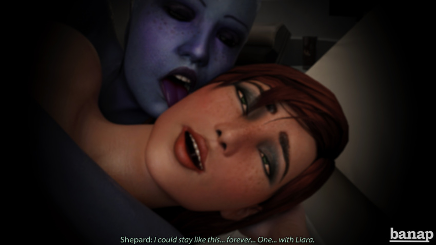 1girls 3d alien_futanari asari banap commander_shepard dialogue falling_asleep female femshep futa_on_female futanari interspecies liara_t'soni licking mass_effect text