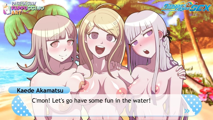 2022 3girls ahoge akamatsu_kaede beach big_breasts blonde_female blonde_hair blush breasts completely_nude completely_nude_female danganronpa danganronpa:_trigger_happy_havoc danganronpa_1 danganronpa_2:_goodbye_despair danganronpa_s:_ultimate_summer_camp danganronpa_v3 english_text fappuccino female female_only hairclips kirigiri_kyouko large_breasts light_purple_hair long_hair medium_breasts medium_hair multiple_girls nanami_chiaki nipples nude_beach orange_eyes patreon_url pink_eyes pink_hair pixelated pixelated_background purple_eyes purple_hair straight_hair super_danganronpa_2 text url