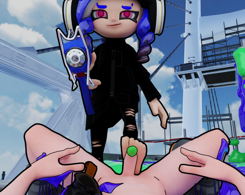 1boy 1girls boot_fetish boots dubious_consent female foot_fetish foot_on_penis footjob fossil3d headgear ink inkling_boy male octoling_girl penis ripped_clothing ripped_pants shoe_fetish shoes shoes_removed shorts smile smiling_at_viewer splatoon splatoon_3 stepped_on tagme