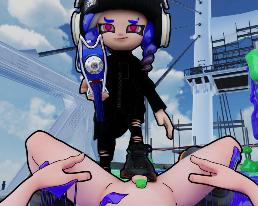 boot_fetish boots dubious_consent foot_fetish fossil3d headgear ink inkling_boy octoling_girl penis ripped_clothing ripped_pants shoe_fetish shoejob shoes smile smiling_at_viewer splatoon splatoon_3 stepped_on tagme