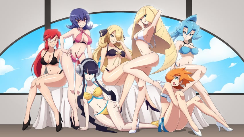 1milf 6+girls 7girls aether_foundation armpits arms_up belly big_breasts bikini black_hair blonde_hair blue_hair breasts champion clair_(pokemon) cleavage clothed clothed_female cynthia_(pokemon) dmy-gfx elesa_(pokemon) elesa_(pokemon_bw2) elite_four female female_focus female_only fully_clothed glasses gym_leader headphones high_heels hourglass_figure human human_only kasumi_(pokemon) large_breasts long_blonde_hair long_hair lorelei_(pokemon) lorelei_(pokemon_frlg) lusamine_(pokemon) mature_female mature_woman medium_breasts midriff milf misty_(pokemon_hgss) mother multiple_girls navel nintendo orange_hair photo pink_hair pokemon pokemon_bw pokemon_bw2 pokemon_champion pokemon_dppt pokemon_gsc pokemon_hgss pokemon_rgby pokemon_sm ponytail posing_for_the_viewer purple_hair red_eyes red_hair sabrina_(pokemon) sabrina_(pokemon_hgss) scott_barnett short_hair short_orange_hair sitting swimsuit take_your_pick video_games vivivoovoo