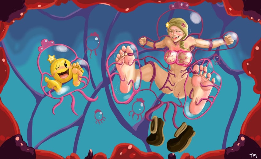 2girls feet foot_fetish humanized humanoid mario_(series) mario_and_luigi_(series) multiple_girls nintendo starlow tickle_torture tickling tickling_feet twomario_(artist)