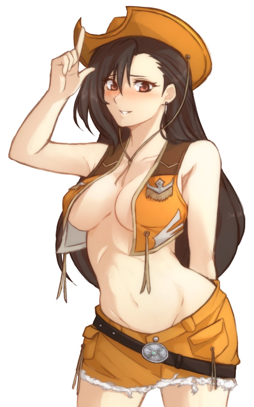 1girls black_hair busty cowboy_hat cowgirl cowgirl_outfit female female_focus female_only final_fantasy final_fantasy_vii hat hourglass_figure long_hair standing tagme tifa_lockhart tridisart wide_hips