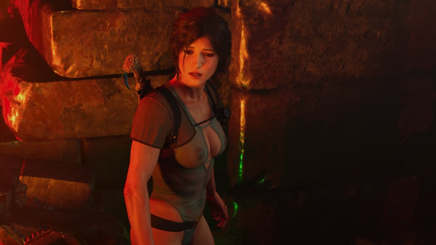1girls 3d faith103 female game_screenshot lara_croft mod one-piece_swimsuit see-through see-through_swimsuit solo swimsuit tomb_raider