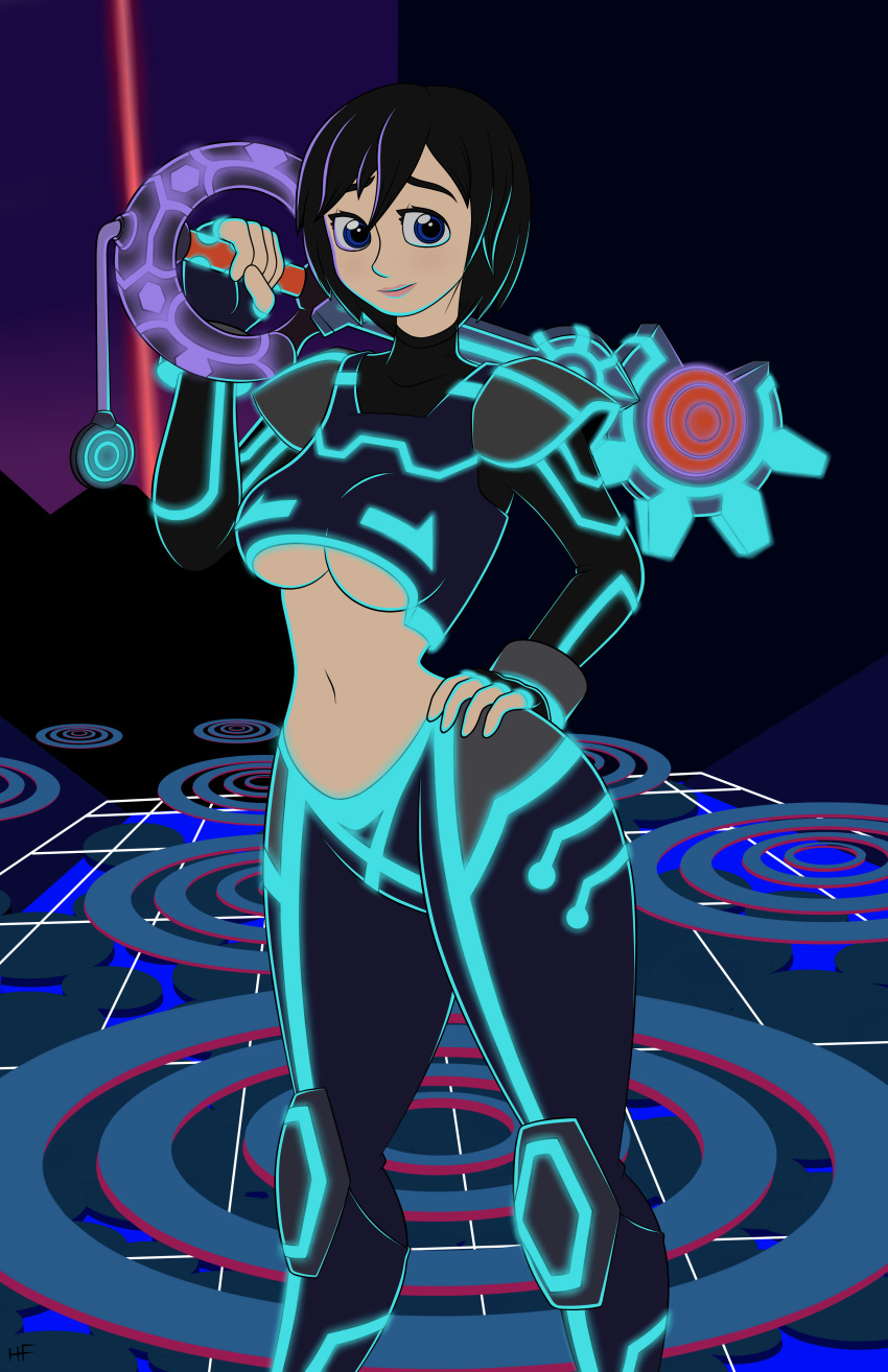 1girls black_hair blue_eyes breasts curvy hyperflannel keyblade kingdom_hearts pawg short_hair thighs tron xion