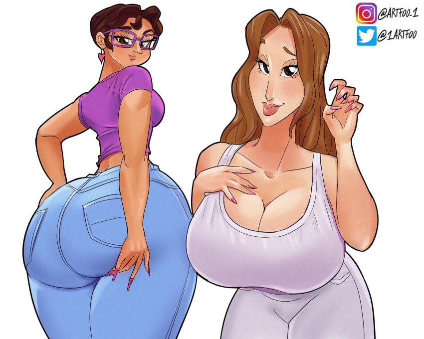 2girls artfoo_1 ass_vs_breasts big_ass big_breasts big_butt bottom_heavy breasts bubble_ass bubble_butt butt cleavage clothed clothing denim denim_bottomwear denim_clothing denim_jeans dress fat_ass fat_butt female_focus females females_only glasses hailey_posey huge_ass huge_breasts huge_butt jeans large_ass large_breasts large_butt light-skinned_female light_skin linda_mitchell lips looking_at_viewer looking_back mature_female milf mother multiple_girls rear_view shirt the_mitchells_vs._the_machines thick_ass thick_thighs top_heavy white_background wide_hips yuri