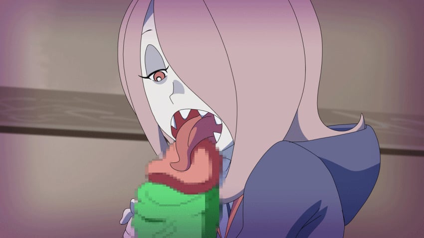 animated big_penis censored clothed gif interspecies large_penis licking licking_penis little_witch_academia mei1988 monster_cock oral oral_sex sharp_teeth sucy_manbavaran unseen_male_face