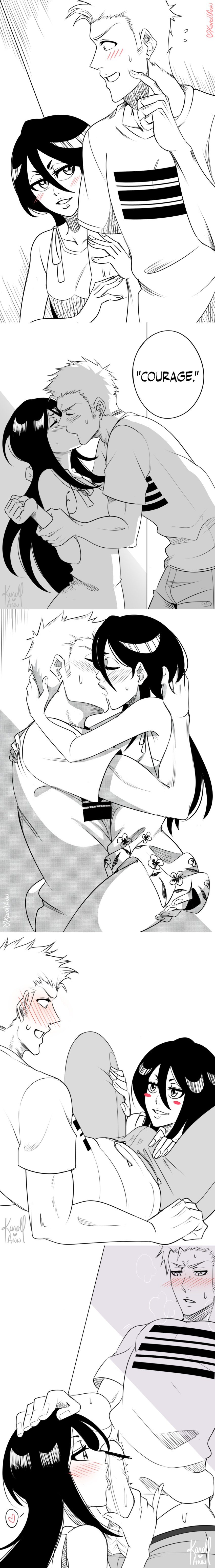 1boy 1boy1girl 1girls black_and_white bleach blowjob cheating cheating_husband cheating_wife closed_eyes comic dangerousbride dialogue english_text fellatio holding_arm ichigo_kurosaki karoll_ann kissing kuchiki_rukia licking licking_penis male/female male_with_female netorare ntr oral petite petite_body size_difference smaller_male speech_bubble story straddling tall_image taller_male text text_bubble walking