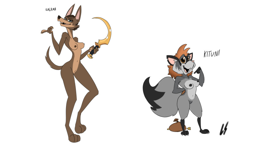 breasts drunken_tales egyptian huntress jackal kituni_(drunken_tales) lord_sarloc oc racoon_girl salama_(drunken_tales) trickster