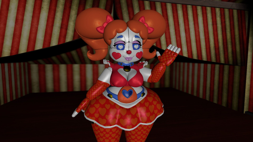 1girls 3d animatronic baby_(fnafsl) circus_baby circus_baby_(fnaf) clothed female female_only five_nights_at_freddy's five_nights_at_freddy's:_sister_location heart-shaped_pupils robot robot_girl sexbot_circus_baby solo solo_female waving