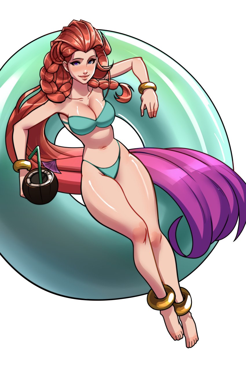 anklet bikini bojinkoo bracelet braided_hair braids coconut coconut_drink cosita_art heterochromia league_of_legends long_hair riot_games tagme zoe_(league_of_legends)