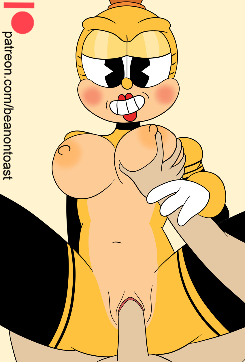 bean_smile beanontoast bee blush breast_squeeze cuphead_(game) female hand_on_breast pac-man_eyes penis penis_in_pussy pussy rumor_honeybottoms smile smiling unseen_male_face vagina