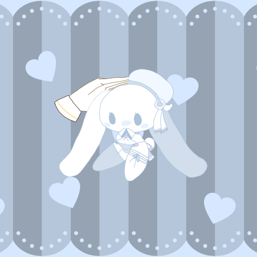 <3 2boys beret bikini_bottom blush bow bows bunny_ears bunny_tail cinnamon_(cinnamoroll) cinnamoroll cinnamoroll_(series) clotted_cream_cookie cookie_run cookie_run_kingdom cute disembodied_hand eyelashes fur garter gloves heart hearts lashes legwear light_blue_background panties petting ribbons sanrio stockings tagme topwear white_fur