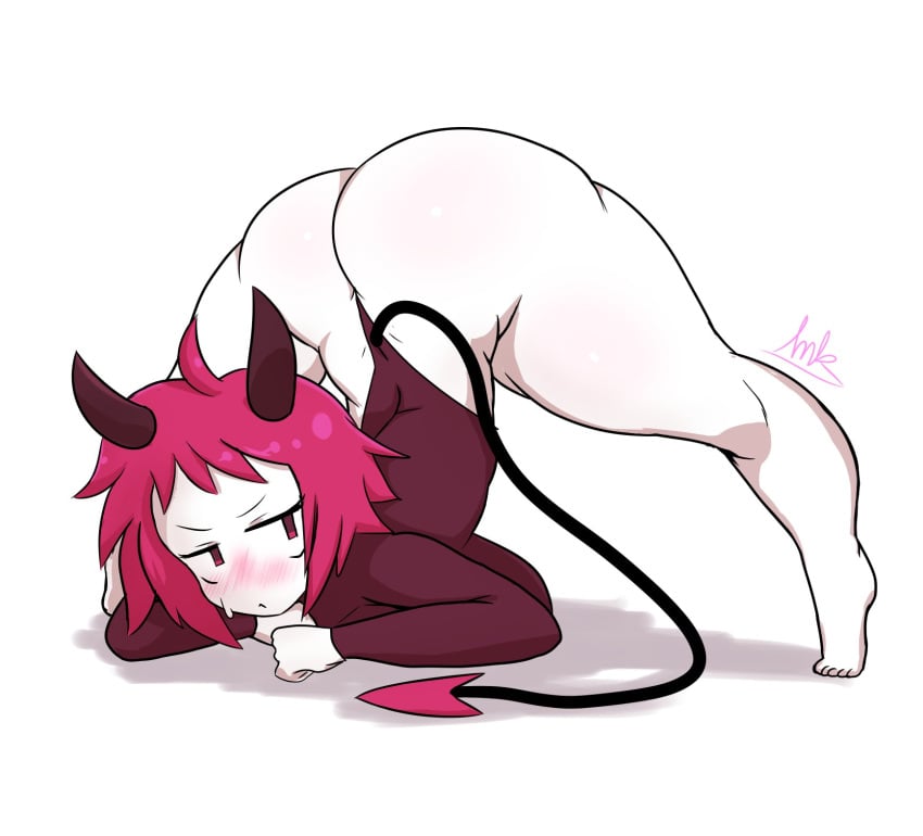 2022 artist_signature big_ass big_butt blank_background blush demon demon_girl demon_tail female fizzyinkcolansfw flexible horns huge_ass jack-o_pose leotard meme mob_face original original_character pink_hair red_leotard round_ass simple_background solo solo_female thick thick_ass thick_legs thick_thighs white_background white_skin