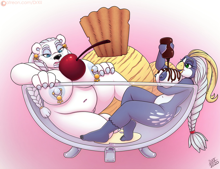 avian bear big_ass big_breasts chubby cute drxii frosti_loxxxe ice_cream nukki_snowpaw penguin polar_bear