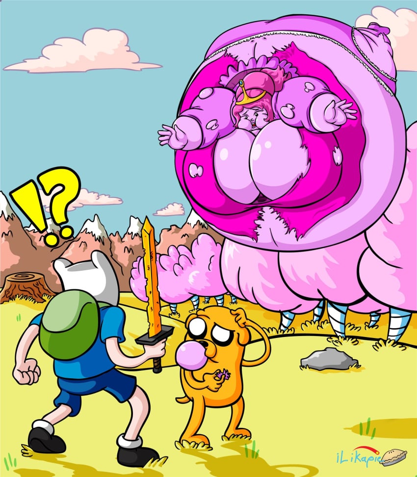 adventure_time big_breasts breasts cleavage female female_focus finn_the_human huge_breasts ilikapie inflation jake pink_skin princess_bubblegum