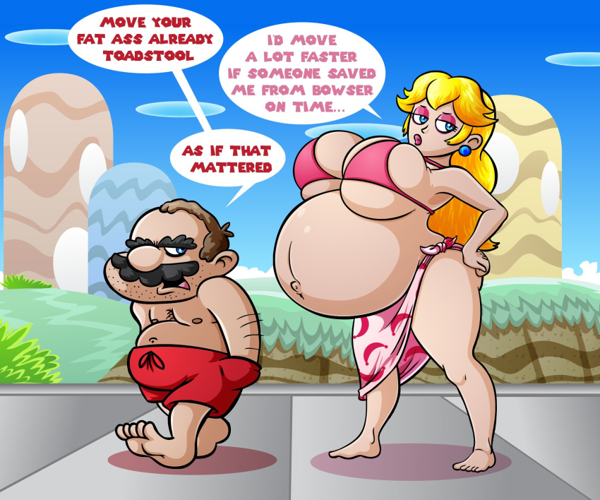 belly big_belly big_breasts bikini breasts female female_focus huge_belly huge_breasts hyper_pregnancy ilikapie mario mario_(series) nintendo pregnant princess_peach princess_peach_(swimwear) super_mario_bros. super_mario_odyssey swimsuit underboob