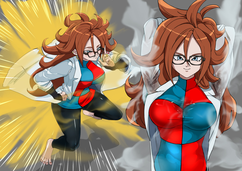 1girls android_21 android_21_(human) anonymous_artist armpits big_breasts breasts brown_hair dragon_ball dragon_ball_z fart fart_cloud fart_fetish farting female glasses smelly_armpits steamy steamy_armpits sweaty sweaty_armpits