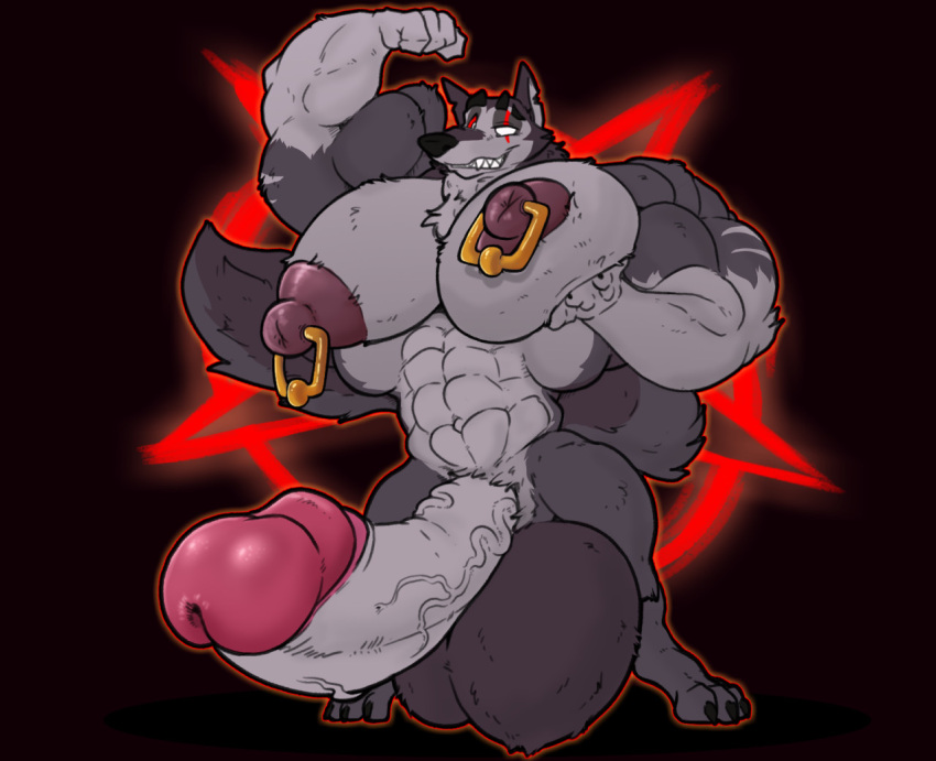 abs anthro balls bara biceps big_balls big_muscles big_pecs big_penis biped canid canid_demon canine canis claws demon digital_media_(artwork) digitigrade erection finger_claws flexing flexing_bicep fur genitals grey_body hellhound helluva_boss huge_balls huge_cock huge_muscles humanoid_genitalia humanoid_penis hyper hyper_balls hyper_genitalia hyper_penis male male_only mammal muscular muscular_anthro muscular_male nipple_piercing nipple_ring nipples nude pecs penis pentagram piercing red_sclera ring_piercing scar simple_background smile solo toe_claws vein veiny_penis vortex_(helluva_boss) wolf wolfbear303