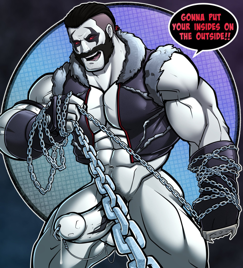 alien blitzturner boner bottomless chains dc dc_comics dialogue erect_penis erection grey_skin hard_on lobo_(dc) male male_only muscles muscular muscular_male pierced_genitals pierced_penis precum precum_drip uncut veiny_penis vest