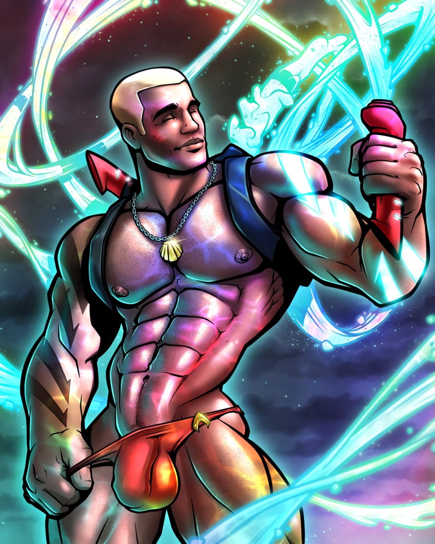 african african_male aqualad blitzturner blonde_hair bulge dark-skinned_male dark_skin dc dc_comics jackson_hyde kaldur'ahm male male_only melanin muscles muscular muscular_male penis_outline posing superhero teen_boy thong