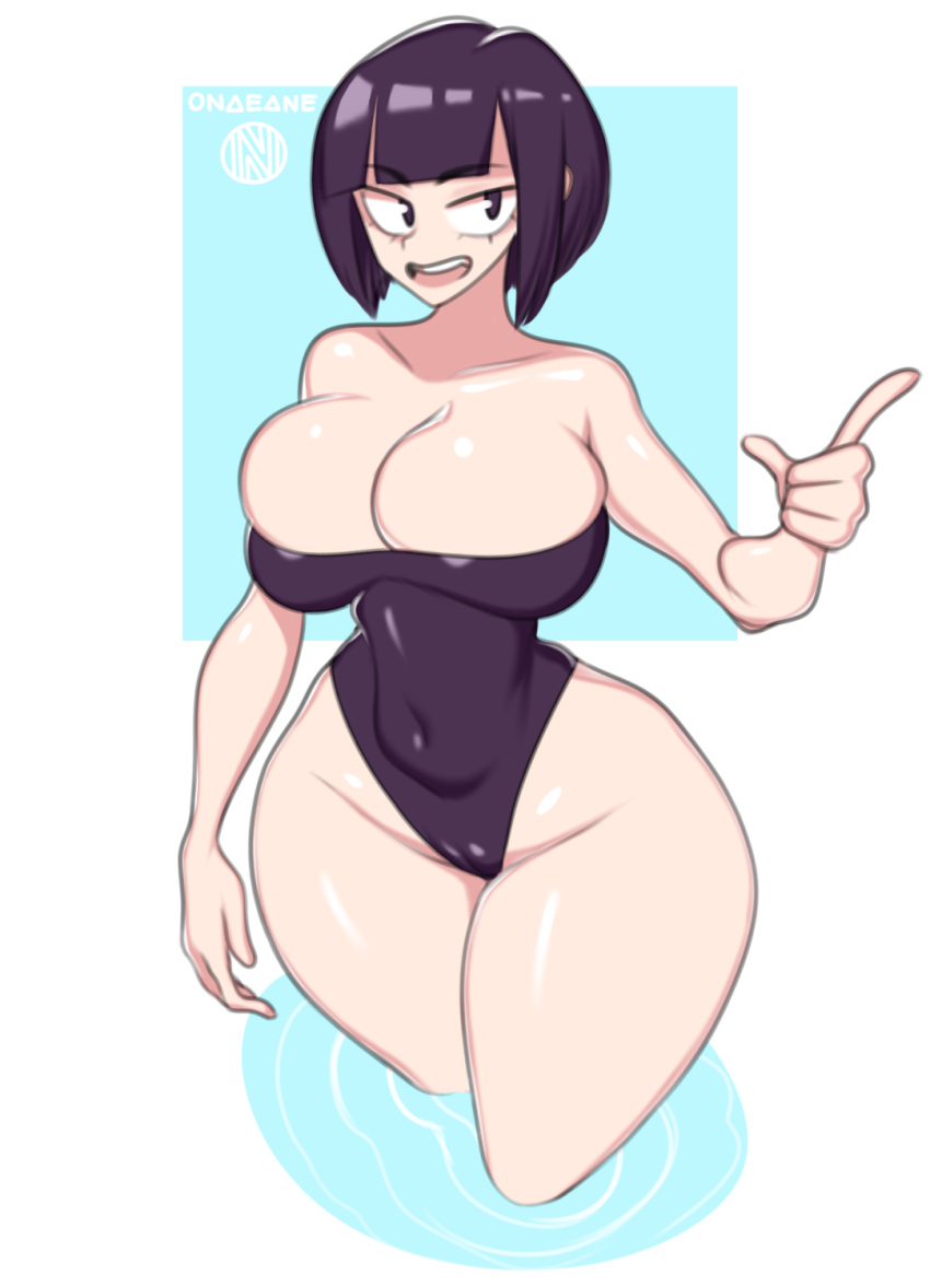 1girls big_breasts breasts female female_focus female_only huge_breasts kyoka_jiro my_hero_academia onaeane short_hair shounen_jump solo solo_focus standing swimsuit thick_thighs wide_hips