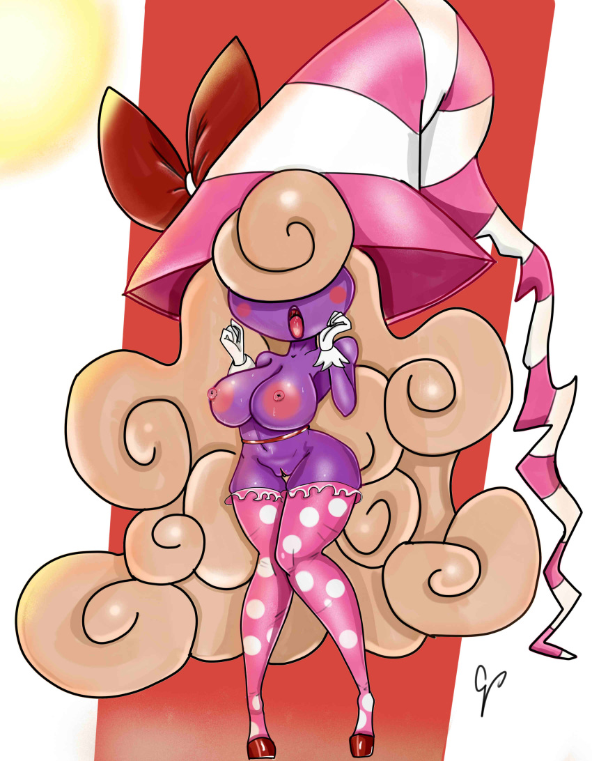 big_breasts breasts female female_focus female_only hair_between_eyes high_heels humanoid long_hair mario_(series) mvanceart nintendo paper_mario paper_mario:_the_thousand-year_door purple_skin stockings vivian_(paper_mario)