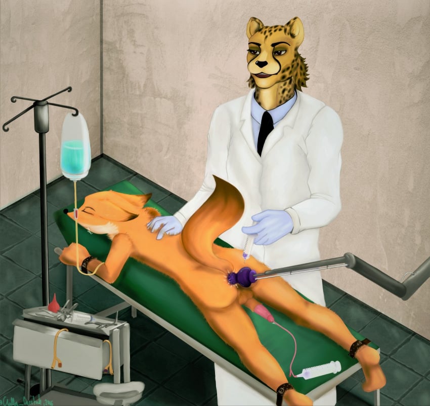 2016 anal anal_probe anal_sex animal_urethral_insertion anthro anus arms_tied ass balls bodily_fluids bound canid canine catheter clothed clothing coat digital_media_(artwork) dildo disney doctor duo enema erection examination_table felid feline fox fur furiaslash furniture genital_fluids genitals gloves hair handwear hi_res humanoid_genitalia humanoid_penis intravenous lab_coat latex_gloves legs_tied lying lynx machine male male_urethral_insertion mammal medical medical_fetish medical_instrument medical_syringe nick_wilde nude nurse on_front patient penetration penis probe restraints scientific_instrument sex_toy syringe table topwear urethra urethral urethral_insertion urethral_penetration zootopia