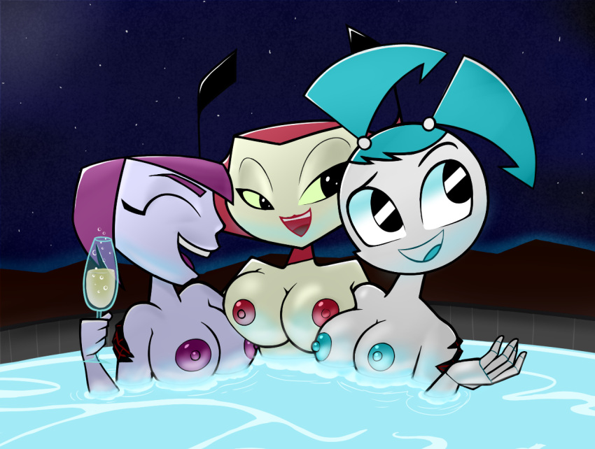 3girls alien alien_girl alien_humanoid breasts champagne champagne_glass female female_only jacuzzi jenny_wakeman misty_(mlaatr) my_life_as_a_teenage_robot night nipples nude nude_female robot robot_girl robot_humanoid vega_(mlaatr) velenor xj-9 yuri