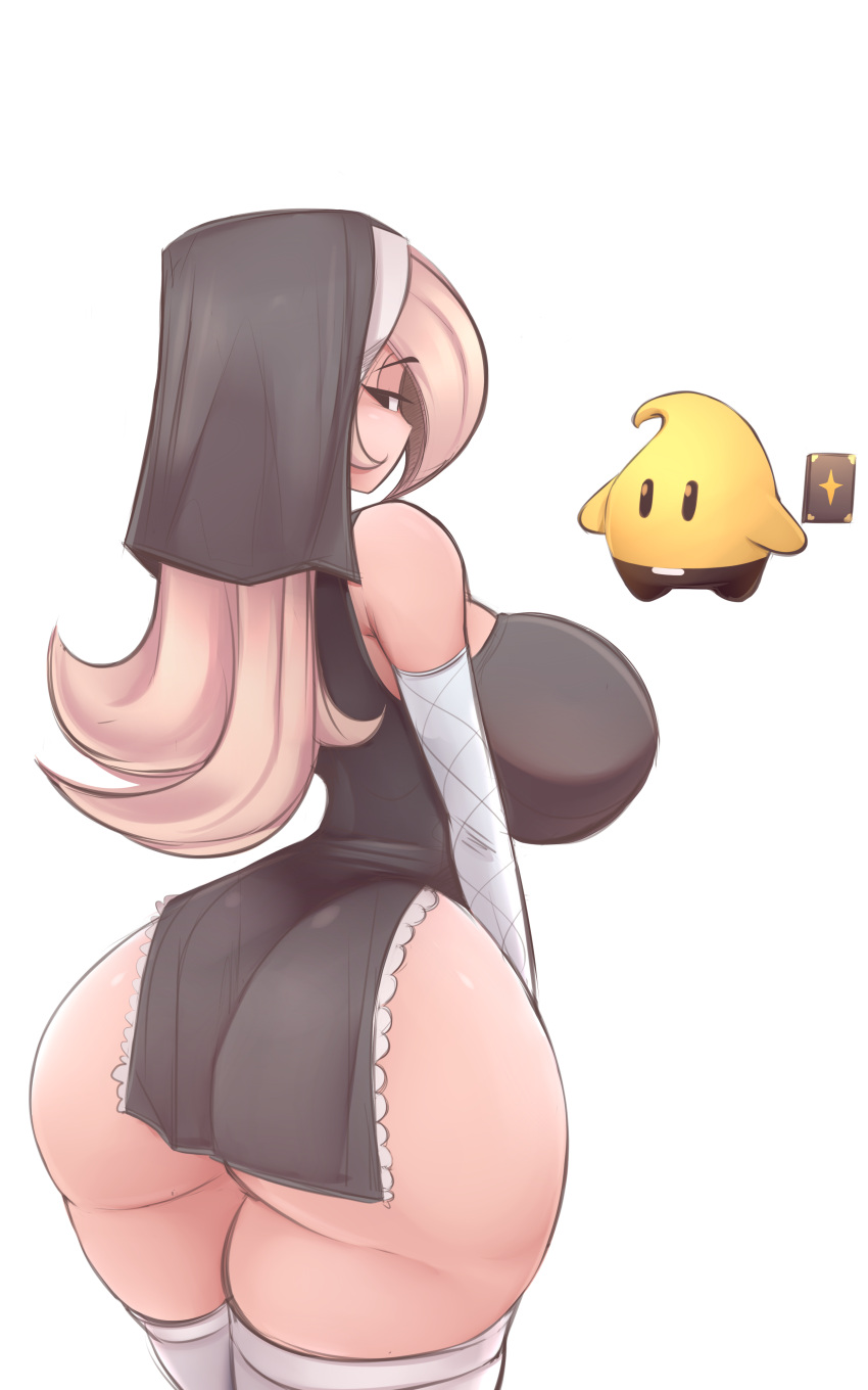 1girls ass back_view big_ass big_breasts big_butt breasts bubble_ass bubble_butt ferdinandus luma mario_(series) nun nun_outfit princess_rosalina sideass thick_ass thick_thighs