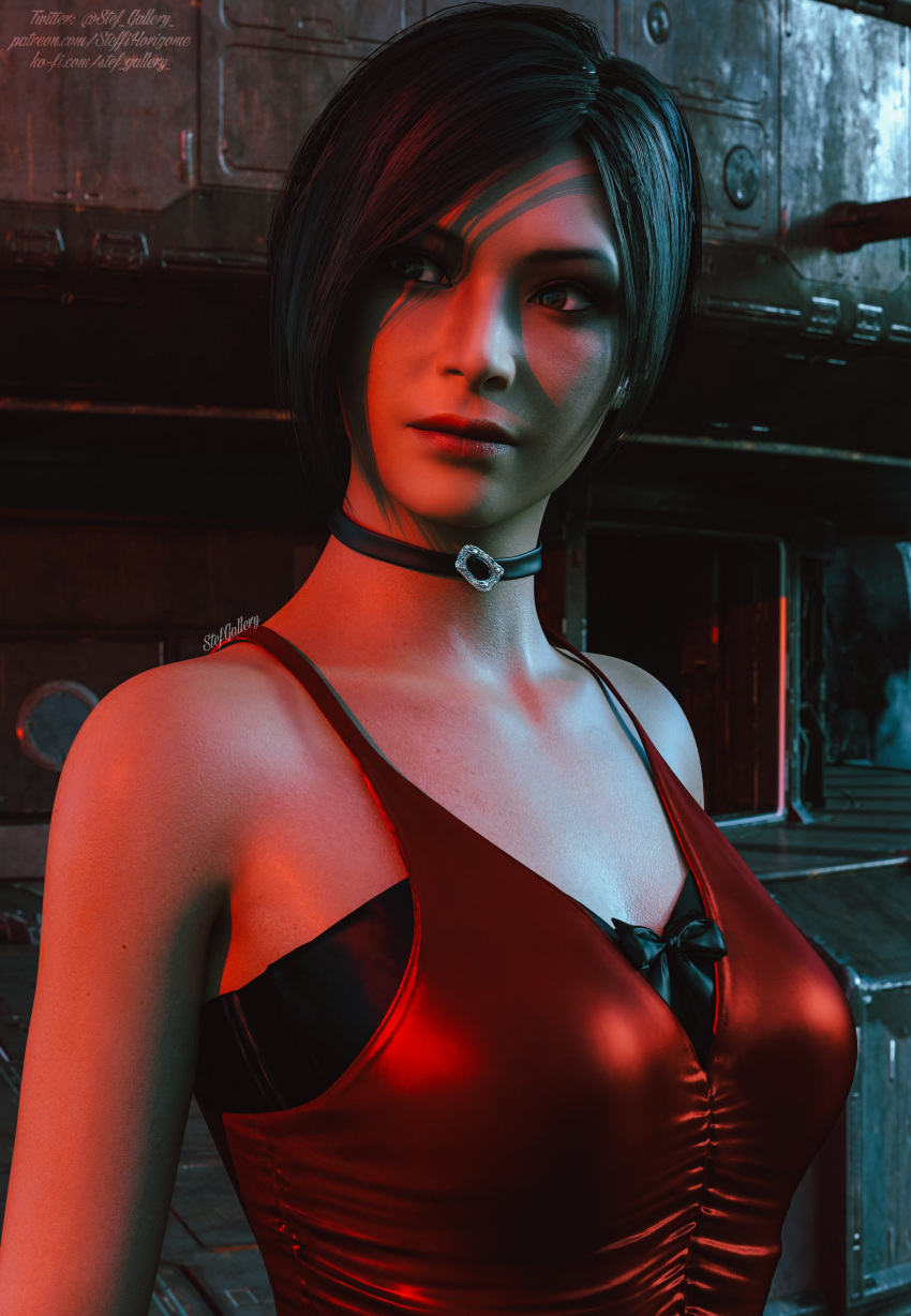 1girls 3d ada_wong ada_wong_(adriana) black_choker capcom female female_only fully_clothed medium_breasts resident_evil resident_evil_2 resident_evil_2_remake solo steffih_daz