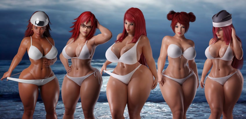 3d 5girls bikini cursedmadara dark-skinned_female dark_skin female female_only huge_ass huge_breasts karui landscape light-skinned_female light_skin long_hair milf multiple_girls naruto naruto_(classic) naruto_(series) naruto_shippuden ocean older_female outdoors red_hair revealing_swimsuit skimpy skimpy_bikini swimsuit tayuya uzumaki_karin uzumaki_kushina uzumaki_mito voluptuous younger_female