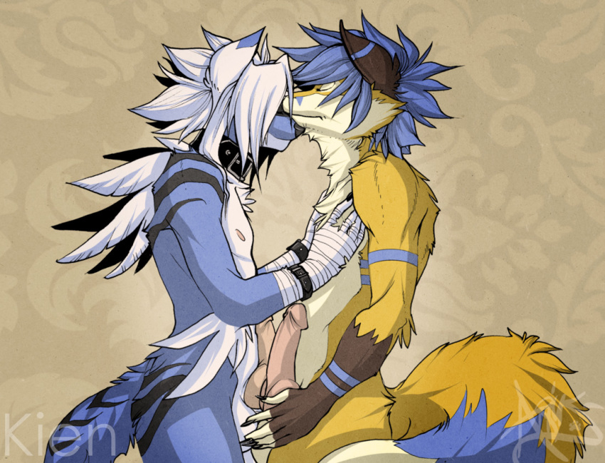 anthro arius balls canine canine_penis closed_eyes collar fox frottage fur furry kien knot male penis tail wolf yaoi