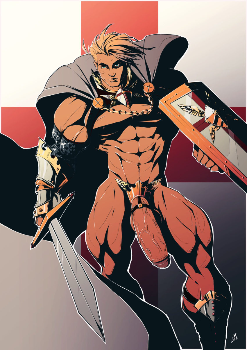 big_penis cape cape_only crown’s_reverie dizdoodz flaccid flaccid_penis huge_cock huge_penis male male_only muscles muscular muscular_male posing prince_albrecht shield sword thick_penis twitter_user_oc uncut veiny_penis