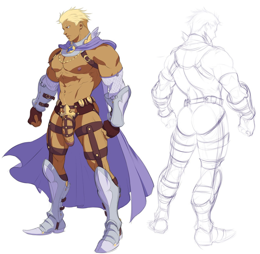 ass butt cape concept_art crown’s_reverie dizdoodz flaccid flaccid_penis male male_only muscles muscular muscular_male prince_albrecht straps twitter_user_oc veiny_penis