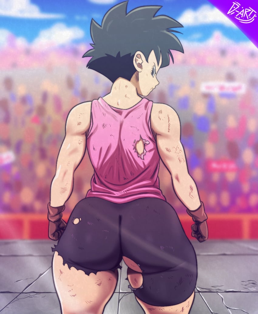 1girls 2022 ass audience big_ass big_butt black_hair bubble_ass bubble_butt butt competition d-art dat_ass dragon_ball dragon_ball_z female female_only gloves huge_ass huge_butt looking_at_viewer looking_back muscular muscular_female shirt short_hair shorts solo teenager thick_thighs tomboy torn_clothes torn_clothing videl videl-chan wide_hips