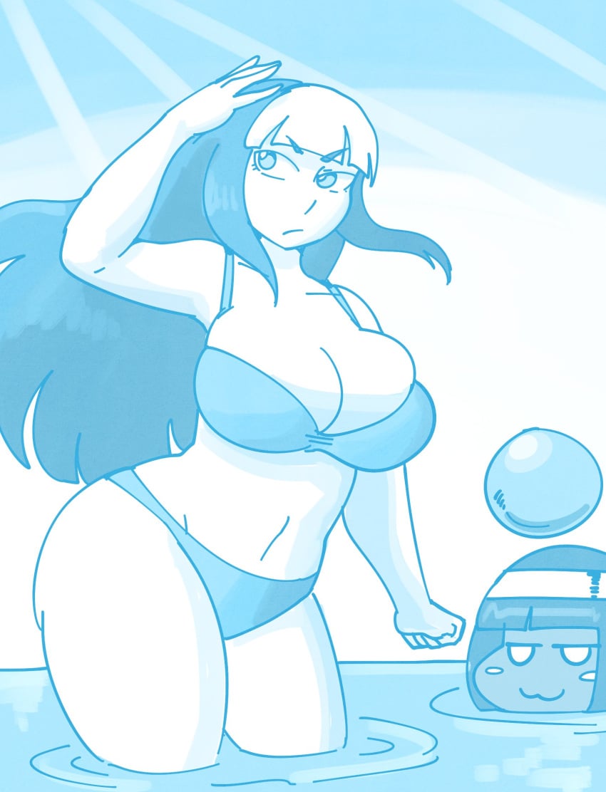 2girls alternate_breast_size beach big_ass big_breasts bikini breasts capcom chibi dark-skinned_female egyptian egyptian_headdress female female_only huge_ass huge_breasts juri_han korean kujikawaii large_breasts light-skinned_female menat street_fighter street_fighter_v summer super_street_fighter_iv tagme thick_thighs