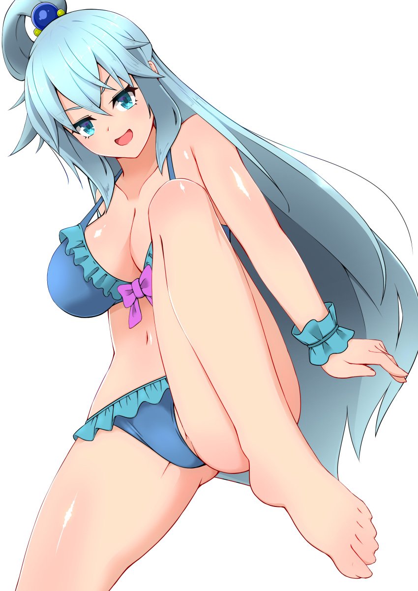 1girls aqua_(konosuba) beach bikini breasts cleavage feet female kono_subarashii_sekai_ni_shukufuku_wo! solo swimsuit tagme toukaaa