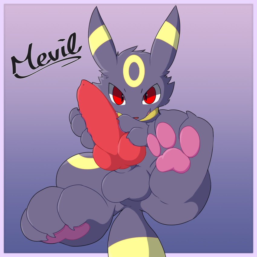 animal_genitalia animal_penis balls big_penis black_body canine_penis eeveelution feral genitals hi_res looking_at_viewer male male_focus male_only male_solo mevil nintendo pawpads paws penis pokémon_(species) pokemon pokemon_(species) pokemon_only red_eyes solo solo_male umbreon video_games