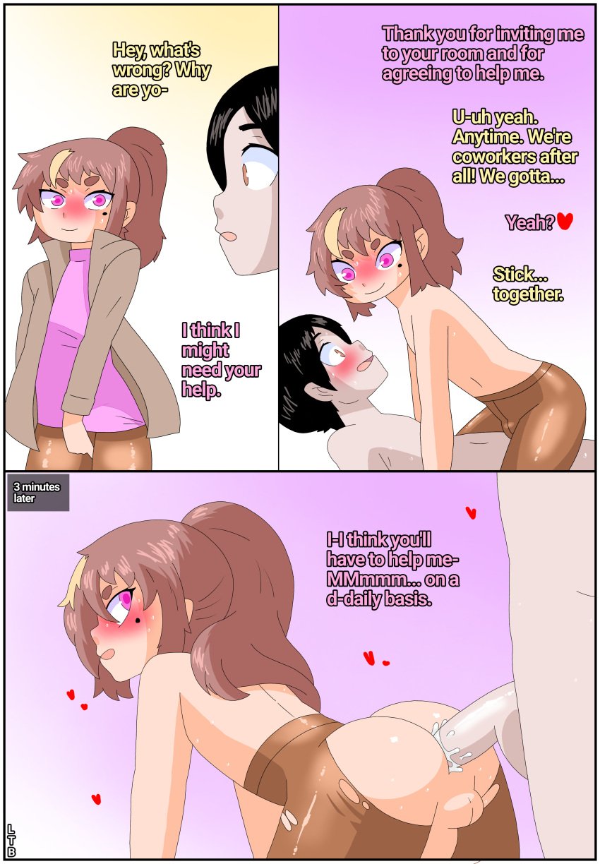 anal anal_sex ass blush blushing comic coworkers femboy gay horny invitation lewderthanblue male_on_femboy no_panties oc original pale pale-skinned_male pale_skin pantyhose ran(ltb) ripped_pantyhose sex time_skip