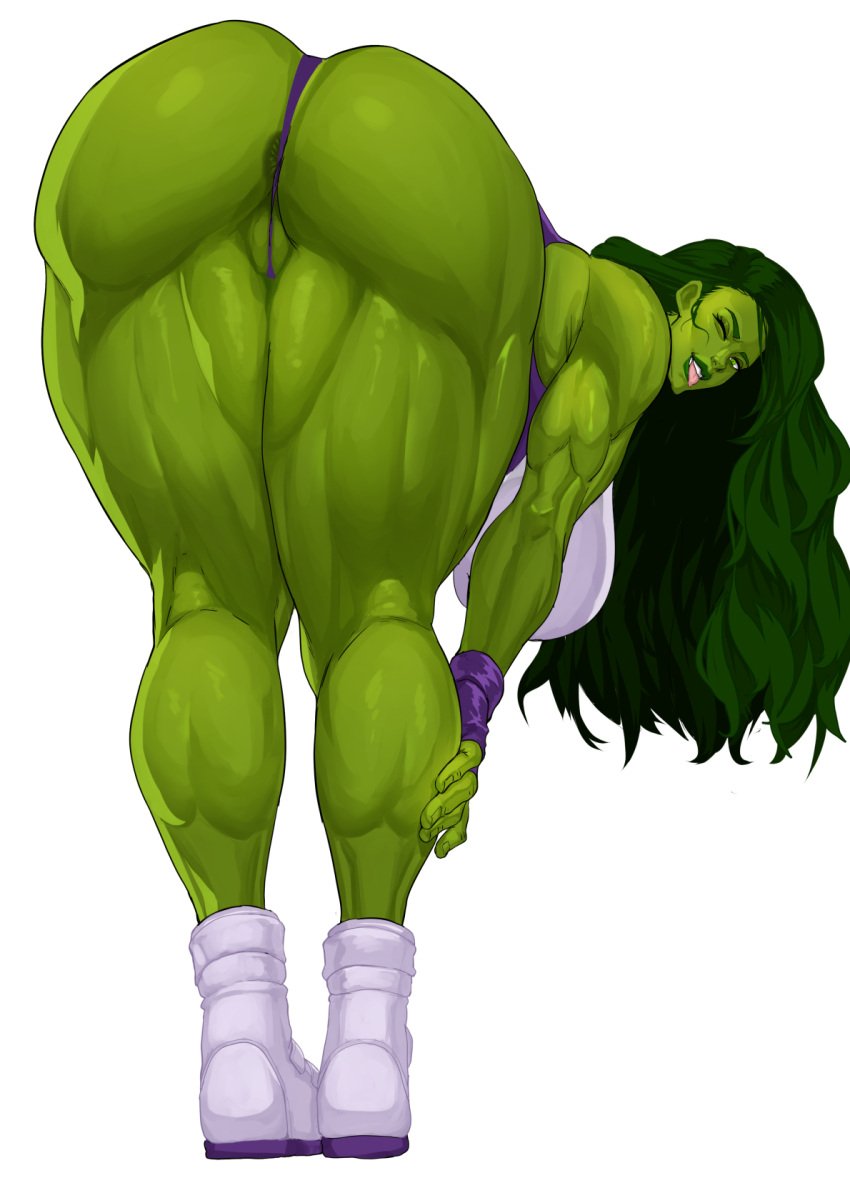 1girls anus_peek ass bending_over bent_over big_ass big_breasts big_butt boots cameltoe cyberboi dat_ass eye_contact female female_only fingerless_gloves gloves green_eyes green_hair green_skin huge_ass huge_breasts huge_butt hulk_(series) large_breasts legs leotard long_hair looking_at_viewer looking_back marvel marvel_comics muscles muscular muscular_female muscular_legs muscular_thighs rear_view she-hulk showing_off showing_off_ass solo solo_female superheroine thick_legs thick_thighs thighs thunder_thighs tongue tongue_out white_background wink winking winking_at_viewer