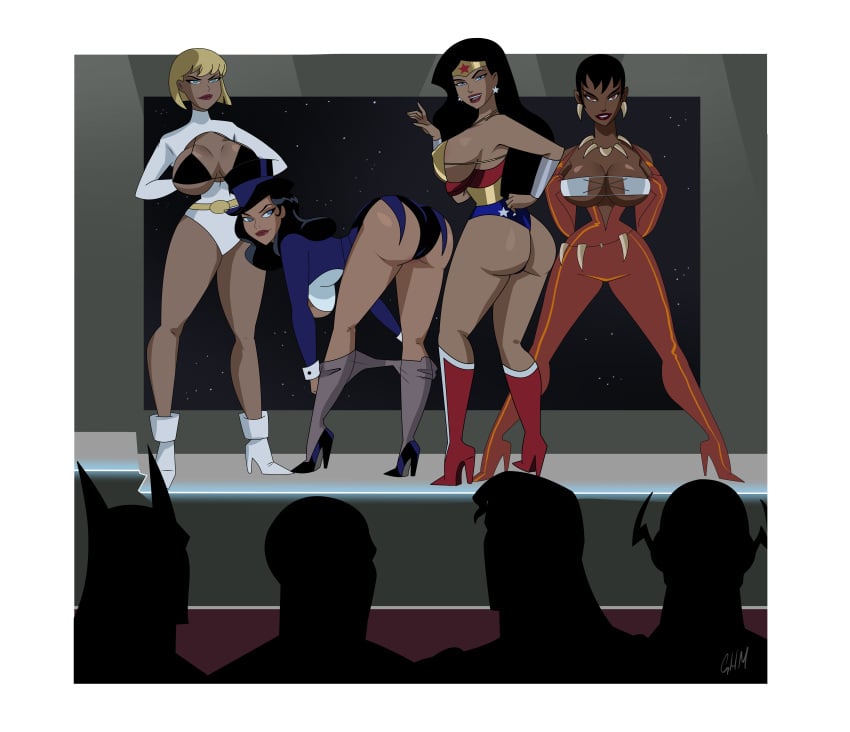 2d 4boys 4girls accurate_art_style alien alien_girl alien_humanoid amazon arms_behind_back ass audience background batman batman_(series) being_watched bent_over big_ass bikini black_hair blonde_hair blue_eyes boots border bra breasts brown_eyes busty cartoon_network cleavage clothed_female clothed_male clothing cyborg_(dc) dark-skinned_female dark_skin dc_comics dcau deviantart diana_prince earrings exhibitionism fang_necklace female female_focus flash front_view galatea ghostlessm hand_on_hip heel_boots heels human humanoid john_stewart justice_league justice_league_unlimited kryptonian light-skinned_female light_skin lineup long_hair looking_at_another looking_back male mari_jiwe_mccabe multiple_boys multiple_girls pantyhose pantyhose_down piercing pose power_girl presenting presenting_hindquarters rear_view shadow shoes short_hair showing_off showing_off_ass sideboob signature silhouette stage standing star_earrings straight straight_hair stripper stripping superhero superheroine superman superman_(series) teeth the_flash thick_ass thick_thighs too_many_tags toonami underwear undressing vixen_(dc) voyeur white_border wide_hips wonder_woman wonder_woman_(series) zatanna zatanna_zatara