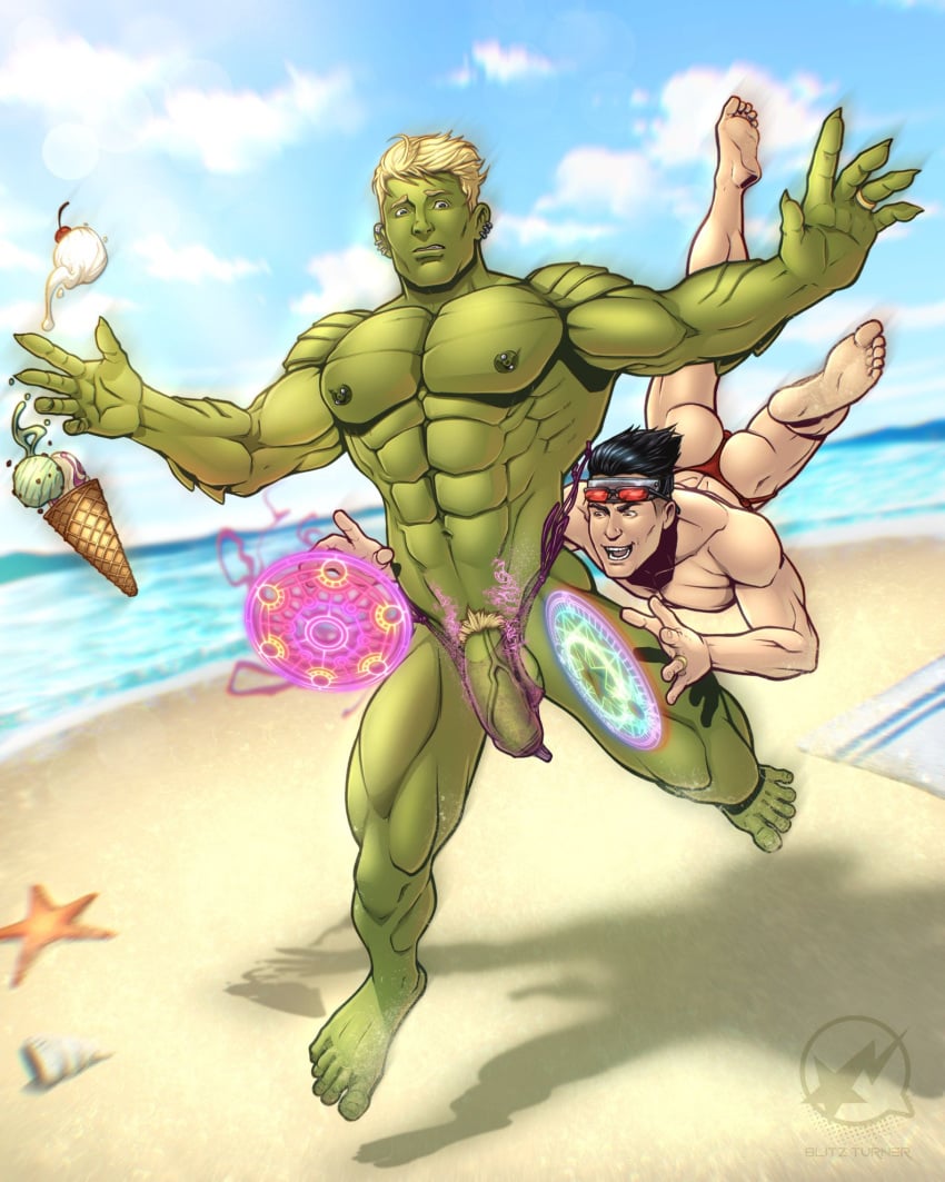 ass beach billy_kaplan black_hair blitzturner blonde_hair boyfriends flaccid flaccid_penis floating flying gay green_skin hulkling ice_cream magic male male_only marvel marvel_comics muscles muscular muscular_male nude nude_male nudity outdoors outside pierced_ears pierced_genitals pierced_nipples pierced_penis piercing piercings see-through spell teddy_altman thong uncut veiny_penis wiccan