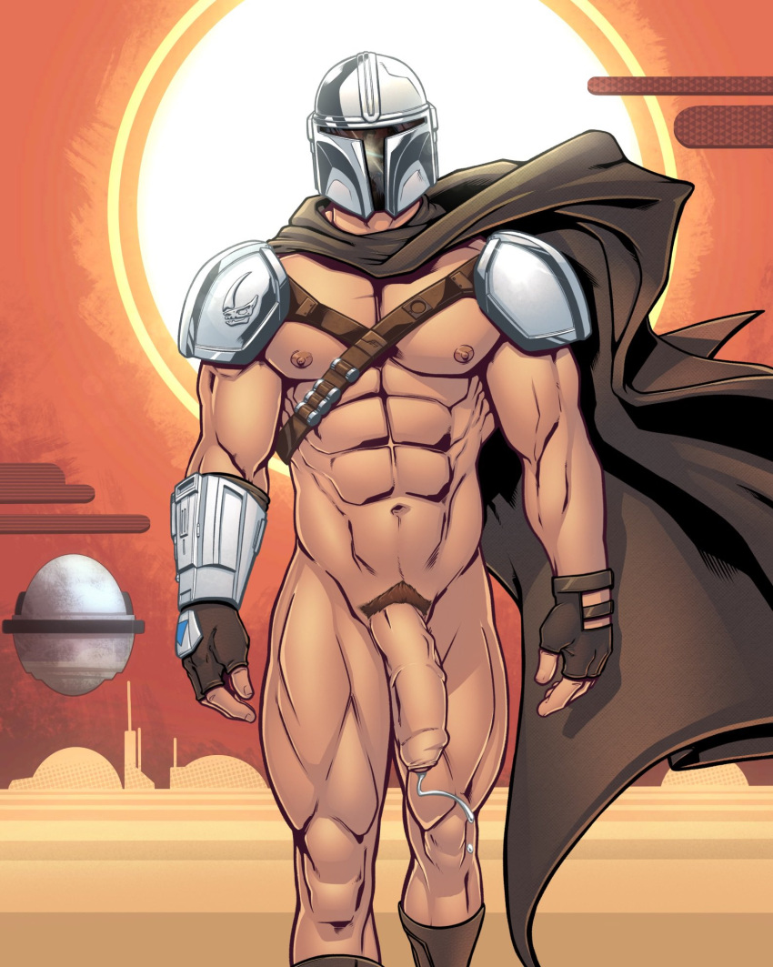 bara big_cock big_penis blitzturner cape_only dessert din_djarin flaccid flaccid_penis helmet helmet_only huge_cock human male male_only masked muscles muscular muscular_human muscular_male penis precum precum_drip solo star_wars the_mandalorian uncut veiny_penis