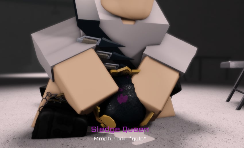 1boy 3d agent_(decaying_winter) arms_up bloxmodeller blush breasts_out cum cum_in_mouth decaying_winter face_fucking female forced hand_on_head lying_on_back rape restrained roblox roblox_game robloxian self_upload shirt_lift sledge_queen swallowing_cum tagme